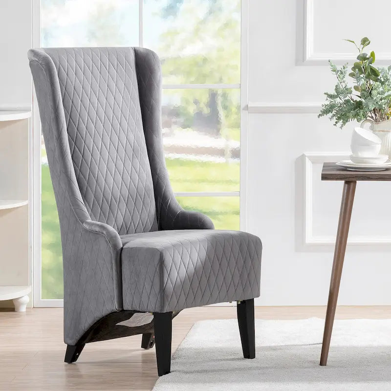 Upholstered Velvet Accent Chair with High Wingback and Wooden Legs