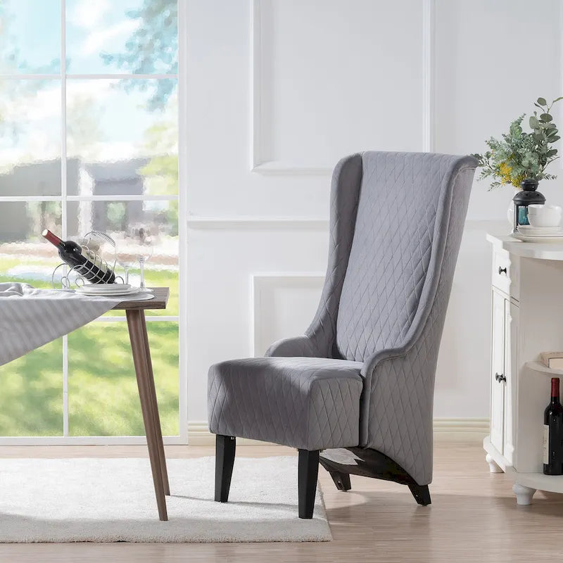 Upholstered Velvet Accent Chair with High Wingback and Wooden Legs