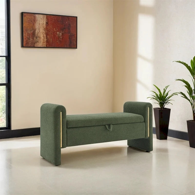 Modern Bed End Bench with Arms and Storage,Upholstered Foot Rest Stool