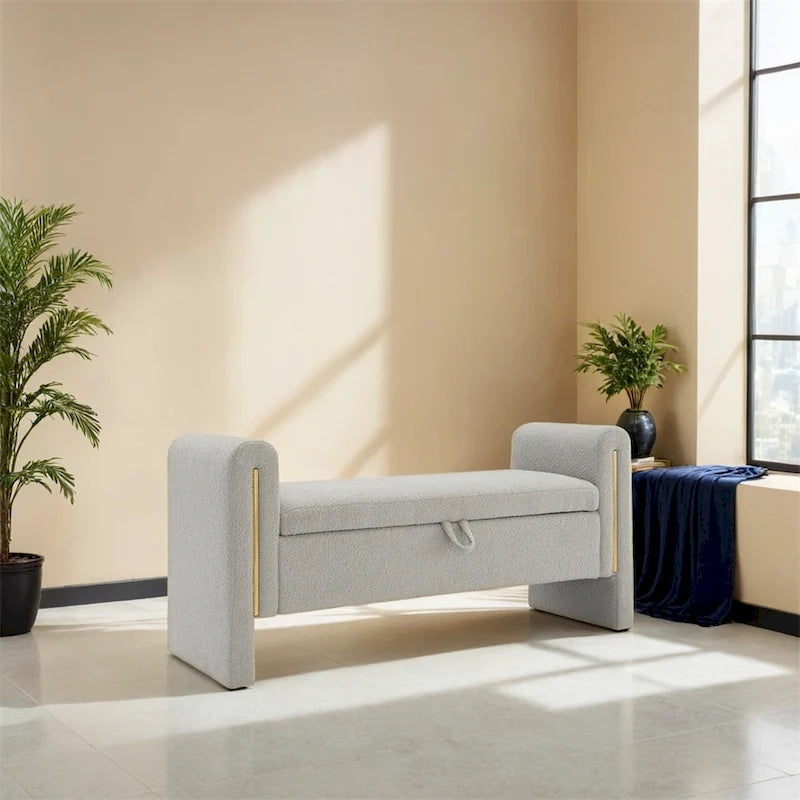 Modern Bed End Bench with Arms and Storage,Upholstered Foot Rest Stool