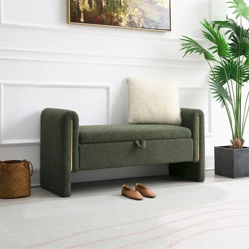 Modern Bed End Bench with Arms and Storage,Upholstered Foot Rest Stool