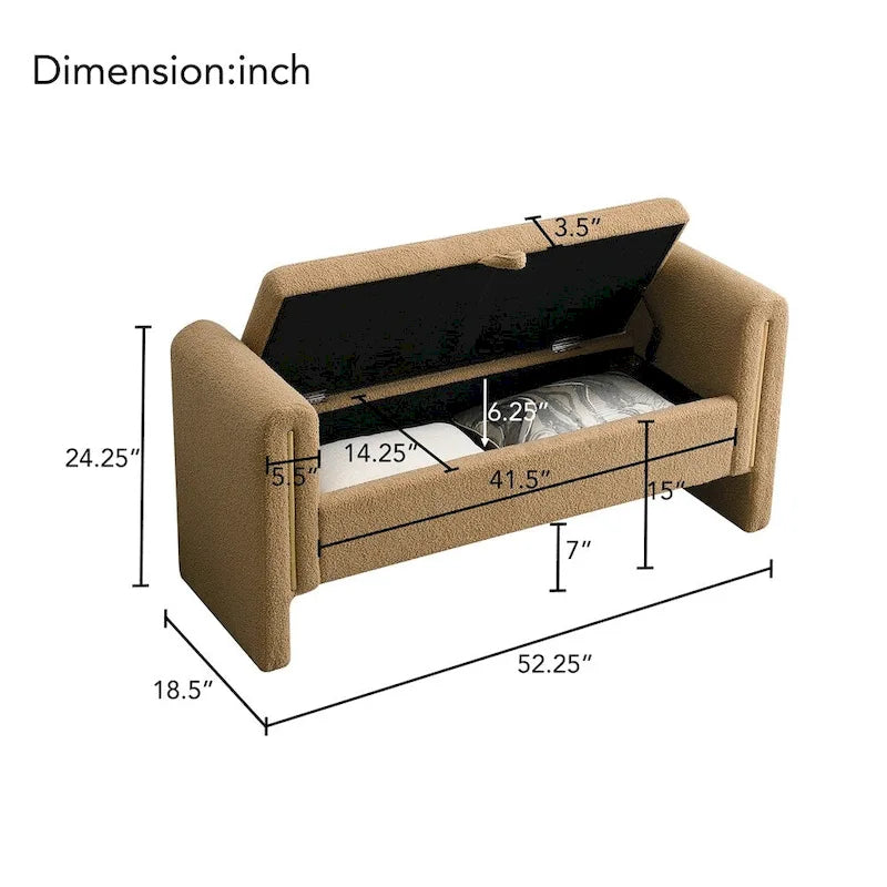 Modern Bed End Bench with Arms and Storage,Upholstered Foot Rest Stool