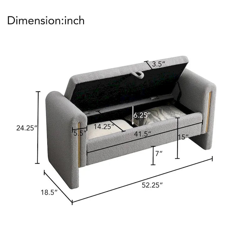 Modern Bed End Bench with Arms and Storage,Upholstered Foot Rest Stool