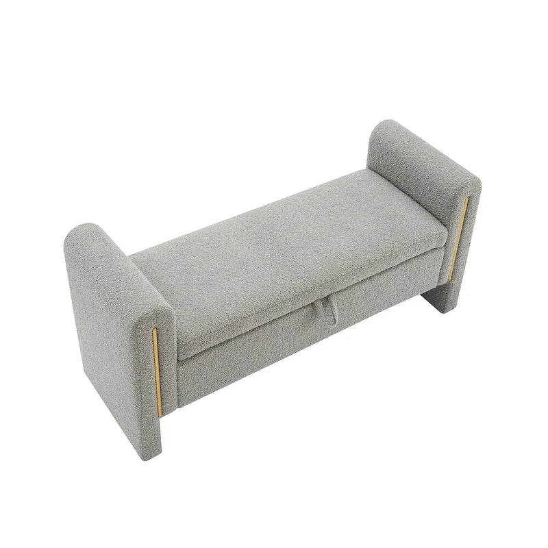 Modern Bed End Bench with Arms and Storage,Upholstered Foot Rest Stool