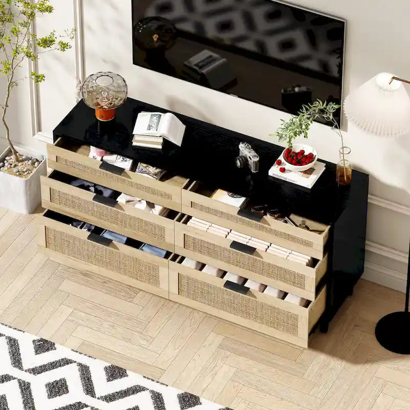 Bedroom Rattan Dresser with Drawers