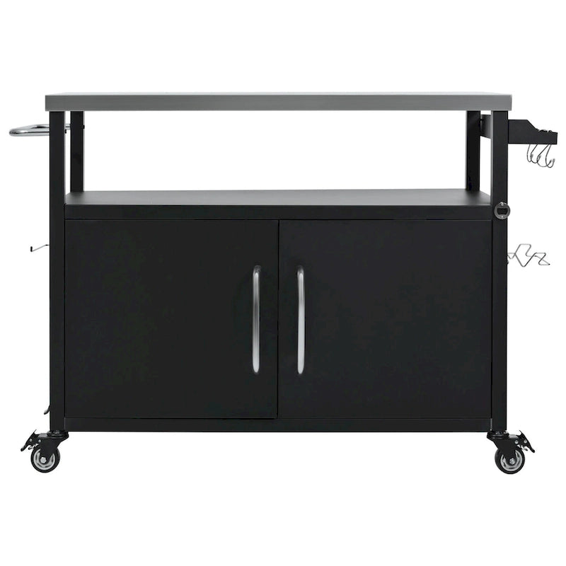 54.5 Outdoor Kitchen Island with Stainless Steel Tabletop, Metal Grill Cart Table with Storage Cabinet, Spice Rack