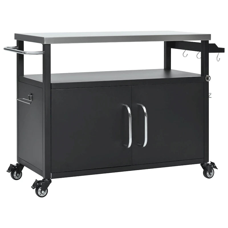 54.5 Outdoor Kitchen Island with Stainless Steel Tabletop, Metal Grill Cart Table with Storage Cabinet, Spice Rack
