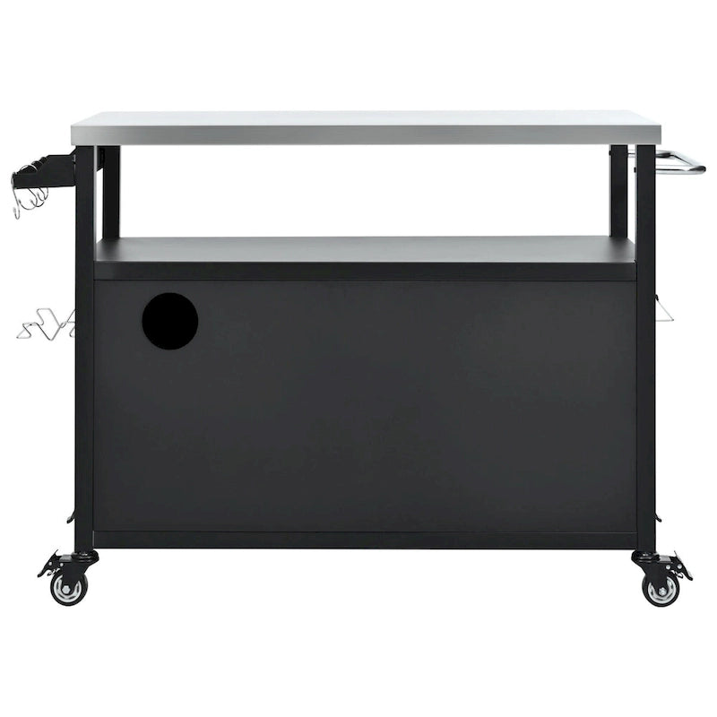 54.5 Outdoor Kitchen Island with Stainless Steel Tabletop, Metal Grill Cart Table with Storage Cabinet, Spice Rack