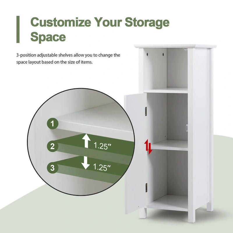 Bathroom Floor Storage Cabinet Free Standing w/ Single Door