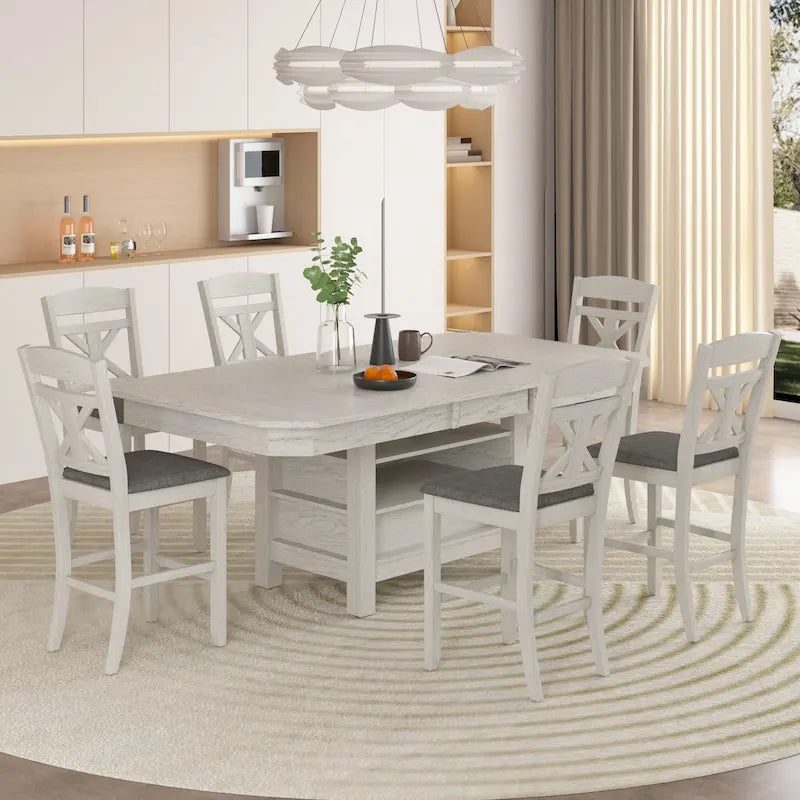 78-inch Modern Solid Wood Rectangular Extendable Dining Table with 3 Tier Strorage Shelf