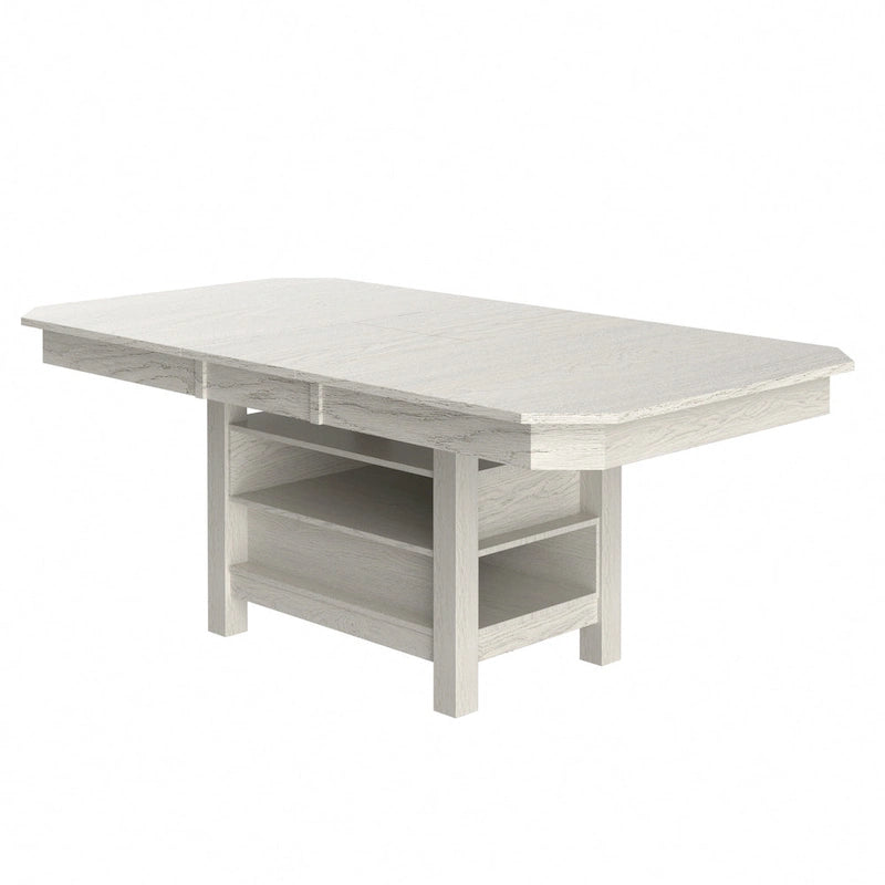 78-inch Modern Solid Wood Rectangular Extendable Dining Table with 3 Tier Strorage Shelf