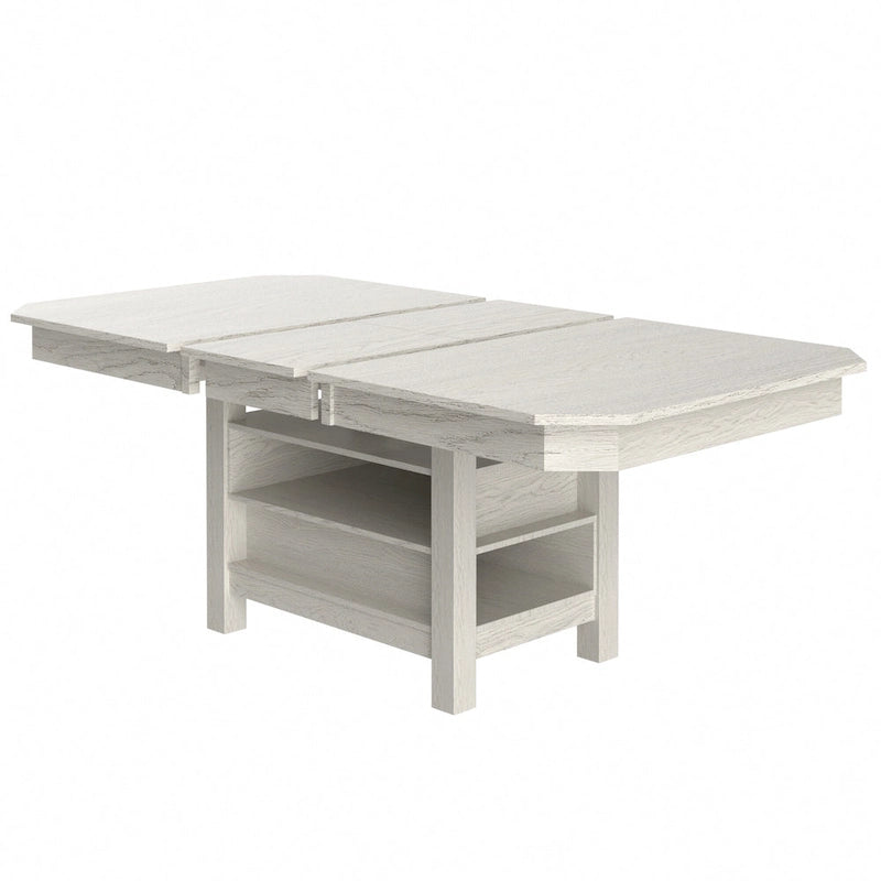 78-inch Modern Solid Wood Rectangular Extendable Dining Table with 3 Tier Strorage Shelf