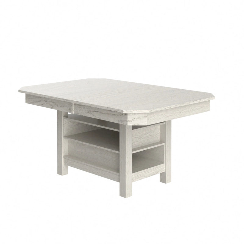78-inch Modern Solid Wood Rectangular Extendable Dining Table with 3 Tier Strorage Shelf