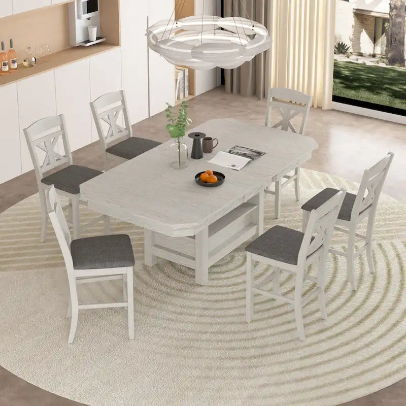 78-inch Modern Solid Wood Rectangular Extendable Dining Table with 3 Tier Strorage Shelf
