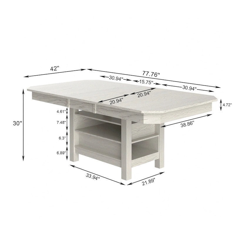 78-inch Modern Solid Wood Rectangular Extendable Dining Table with 3 Tier Strorage Shelf