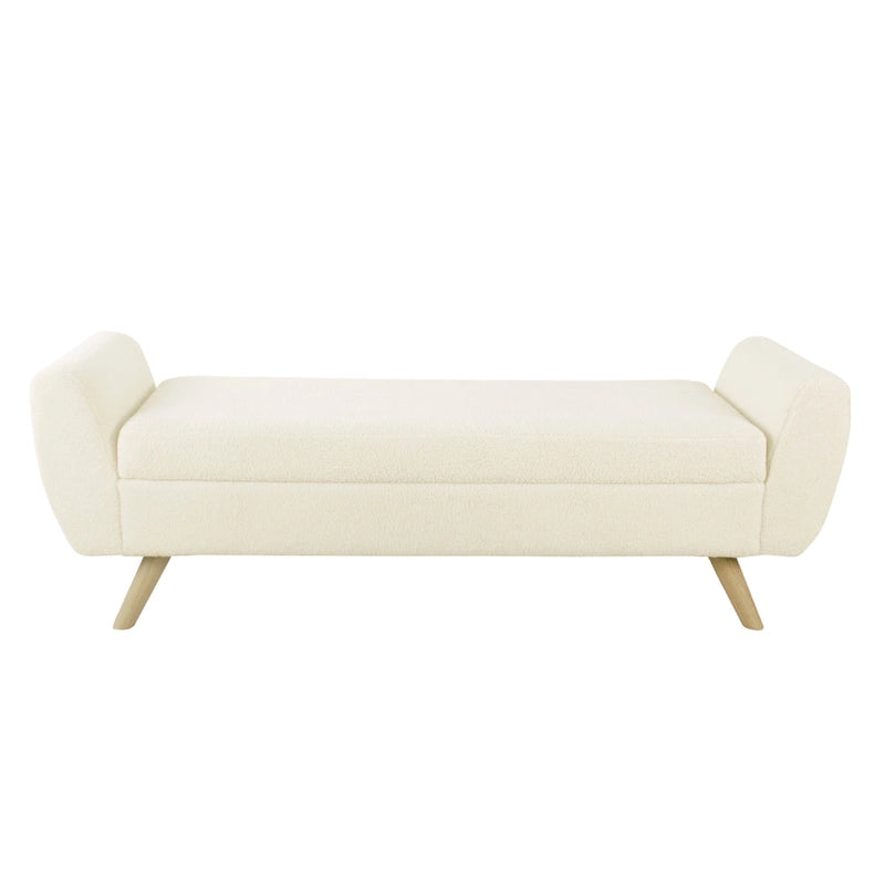 Storage Bench Ottoman with Arms, Cream Sherpa, Brown, 60 Inch