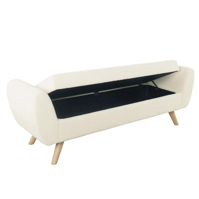 Storage Bench Ottoman with Arms, Cream Sherpa, Brown, 60 Inch