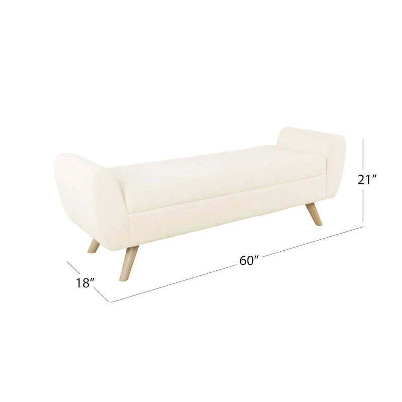 Storage Bench Ottoman with Arms, Cream Sherpa, Brown, 60 Inch