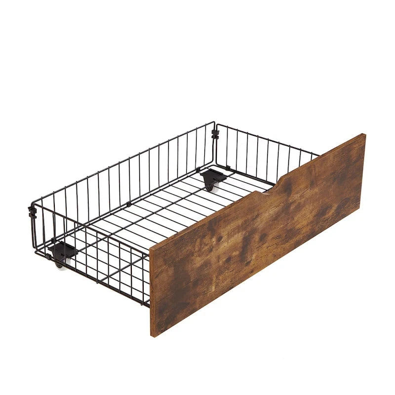 Queen Size Metal Platform Bed with LED Lights and Wooden Headboard