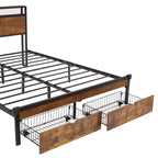 Kovová postel Queen Size s LED osvětlením a dřevěným čelem