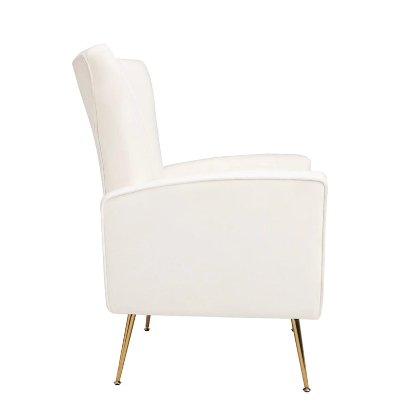 White 29.9 Wingback Arm Chair with Gold Legs