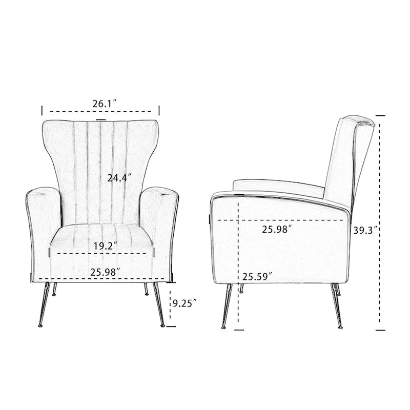White 29.9 Wingback Arm Chair with Gold Legs