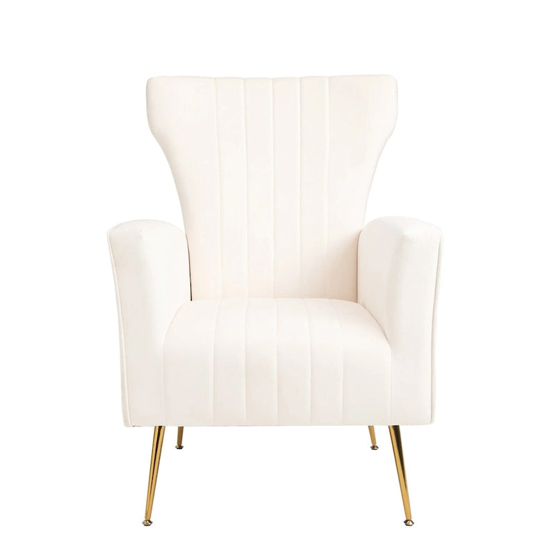 White 29.9 Wingback Arm Chair with Gold Legs
