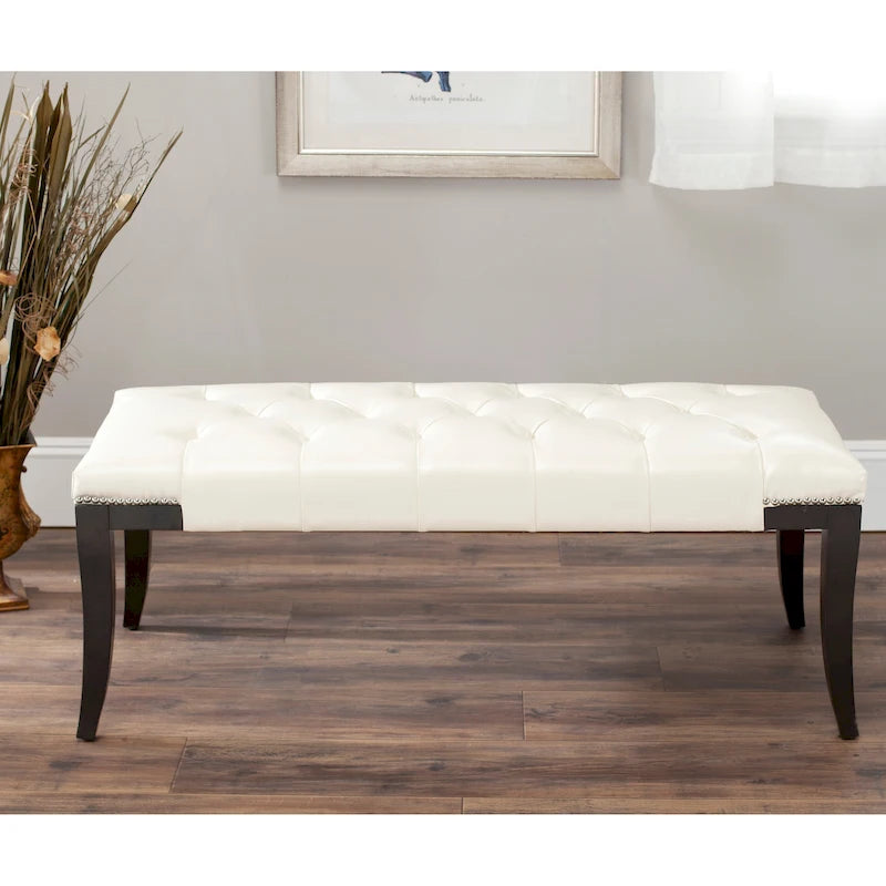 Leia Cream Tufted Nailhead Bench - 48Wx20Dx19H