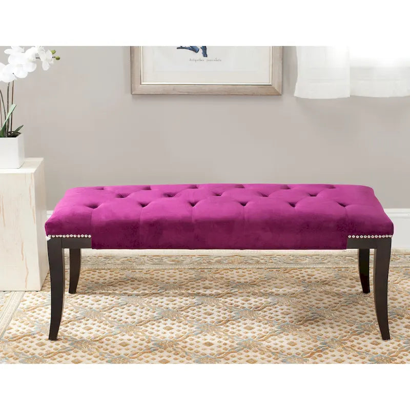 Leia Cream Tufted Nailhead Bench - 48Wx20Dx19H