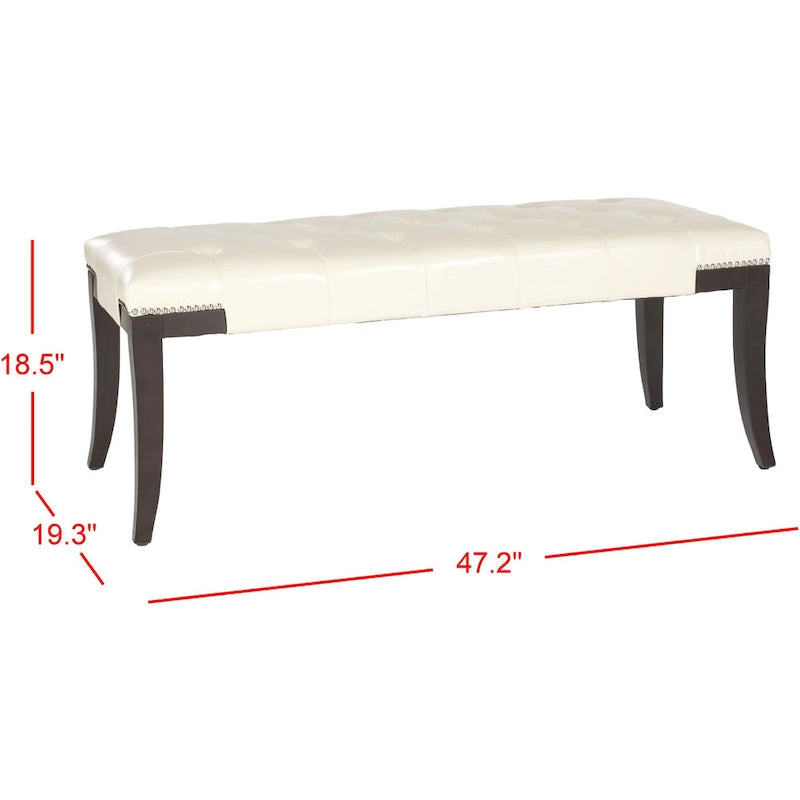 Leia Cream Tufted Nailhead Bench - 48Wx20Dx19H