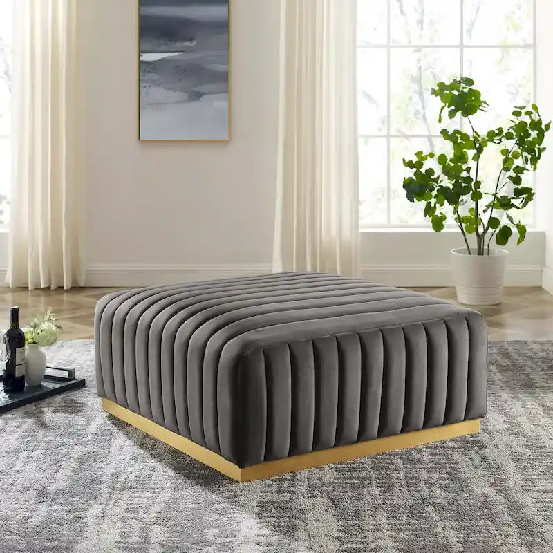Channel Tufted Performance Velvet Ottoman