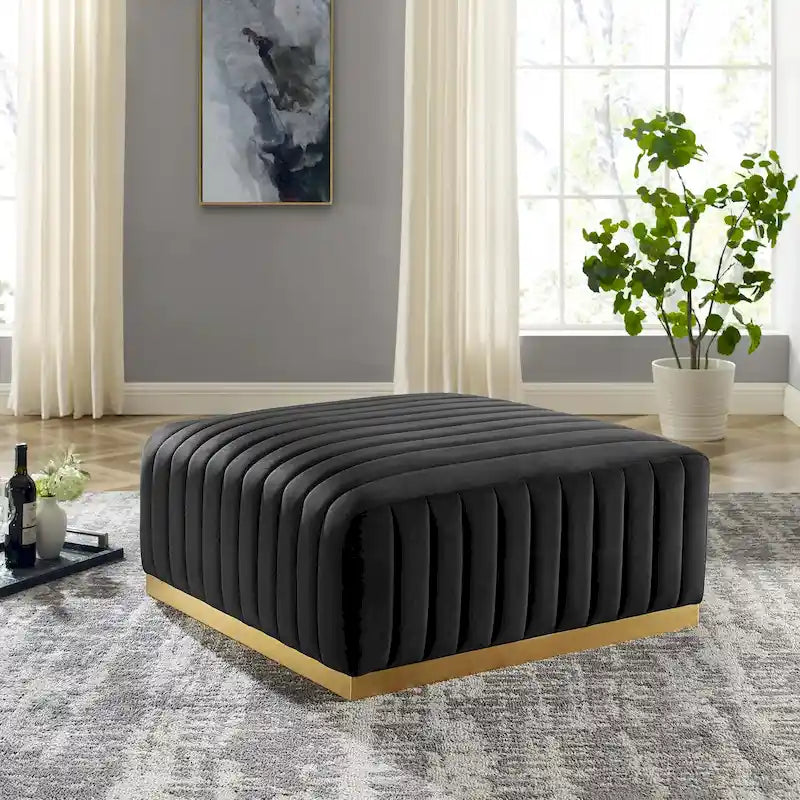 Channel Tufted Performance Velvet Ottoman