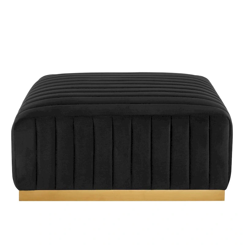 Channel Tufted Performance Velvet Ottoman