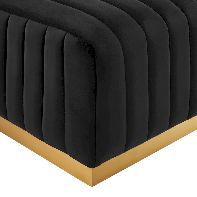 Channel Tufted Performance Velvet Ottoman