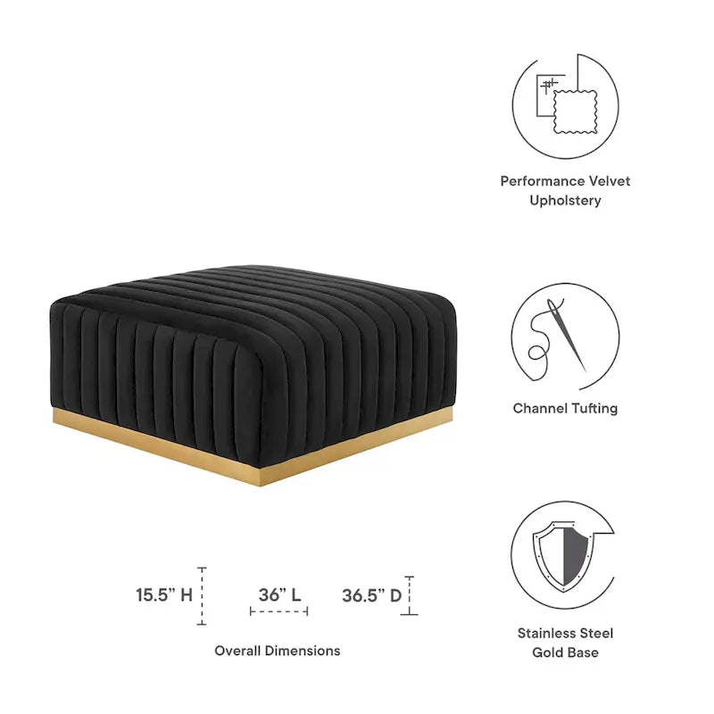 Channel Tufted Performance Velvet Ottoman