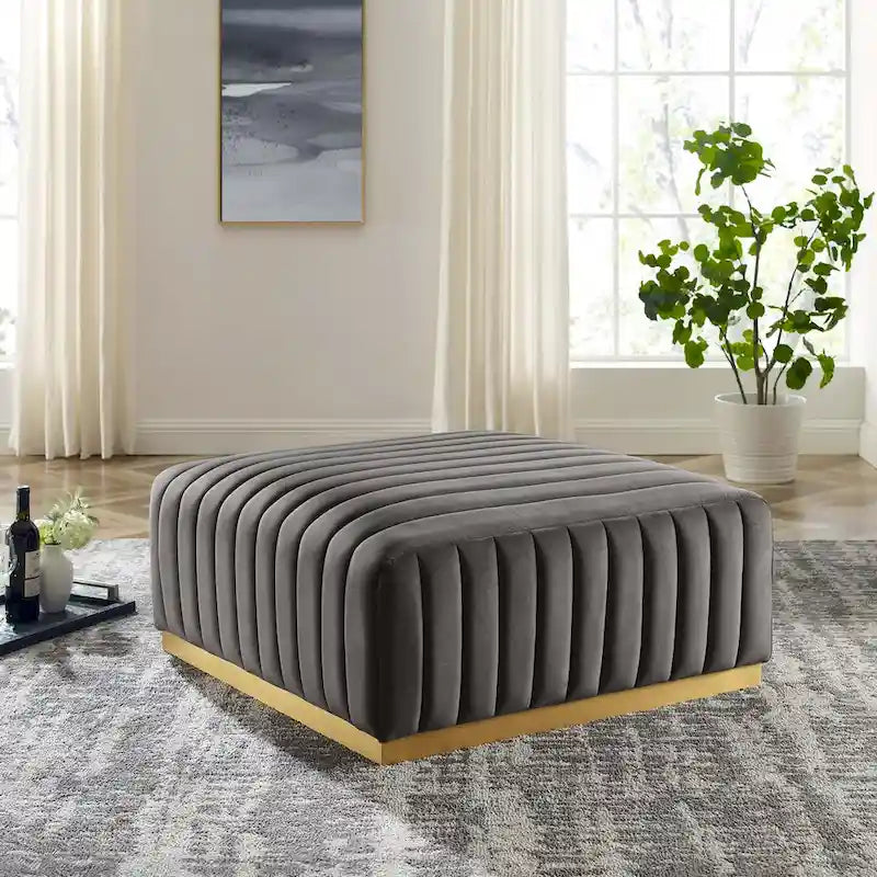 Channel Tufted Performance Velvet Ottoman