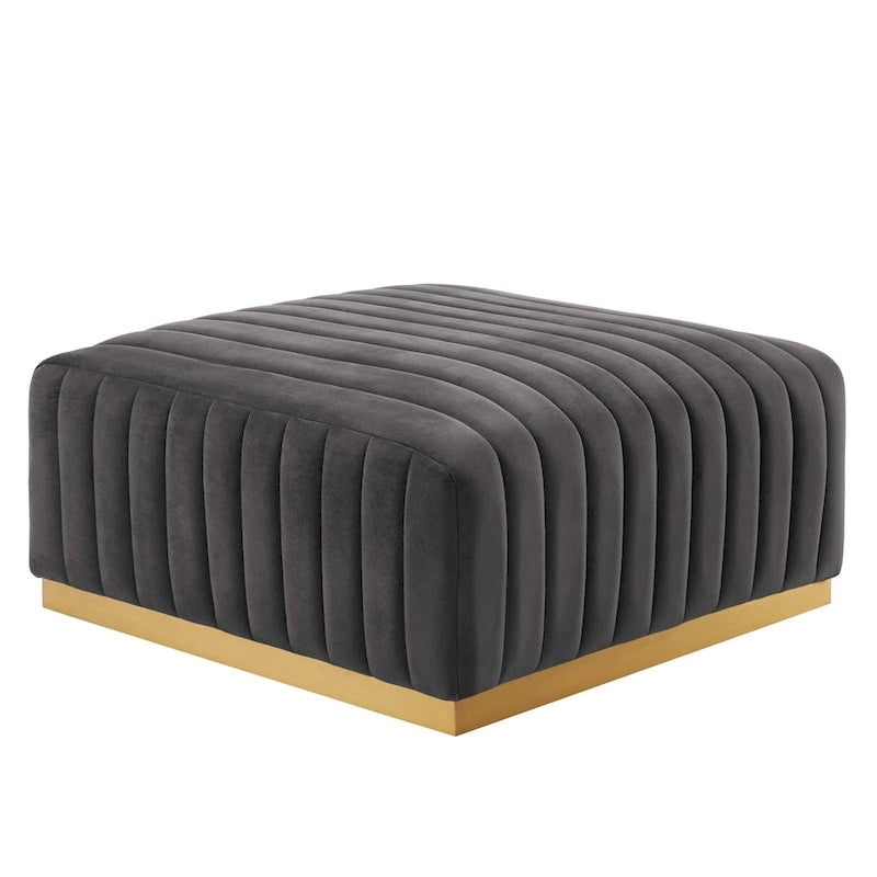 Channel Tufted Performance Velvet Ottoman