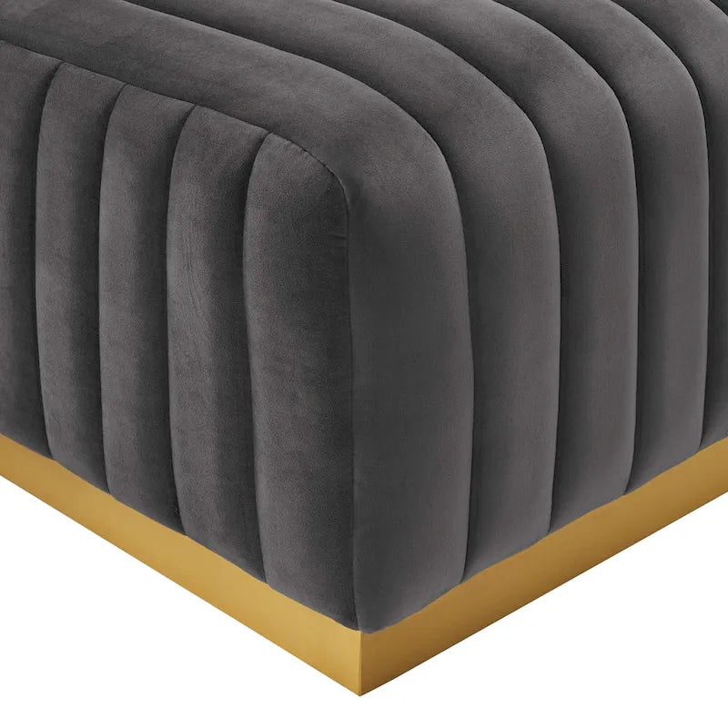 Channel Tufted Performance Velvet Ottoman