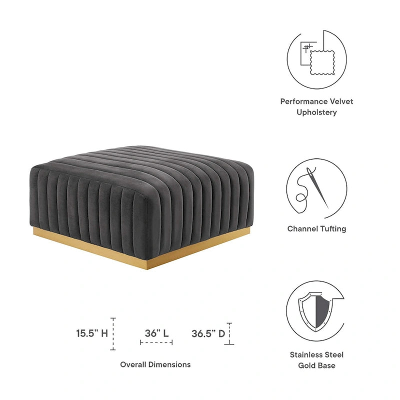 Channel Tufted Performance Velvet Ottoman