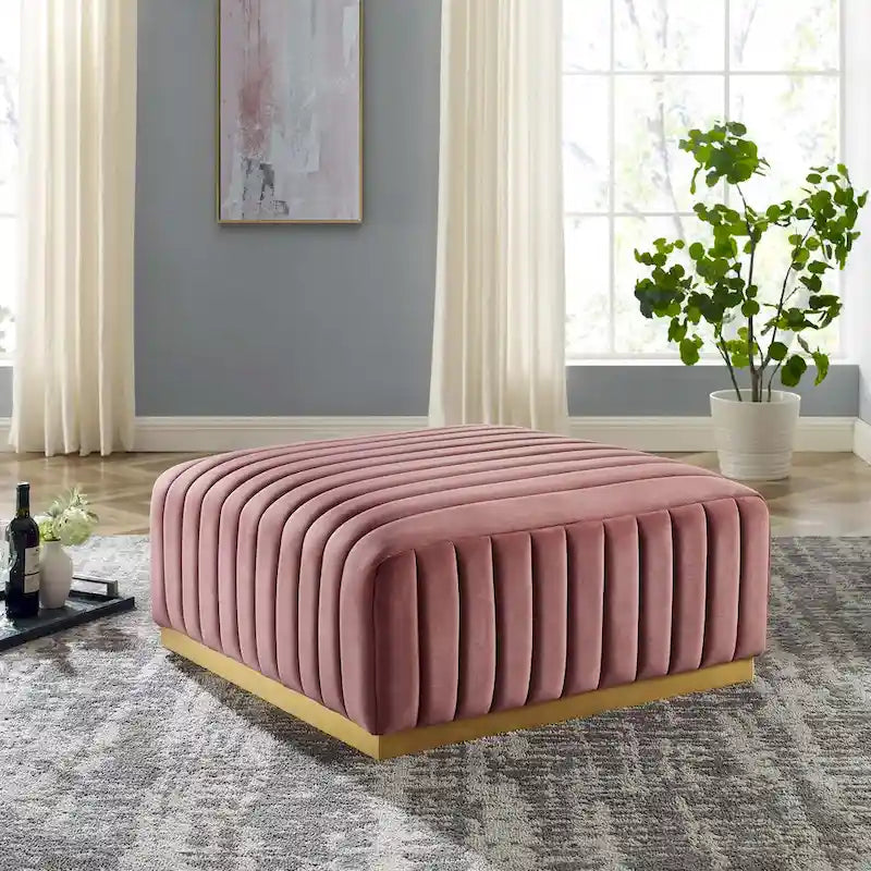 Channel Tufted Performance Velvet Ottoman