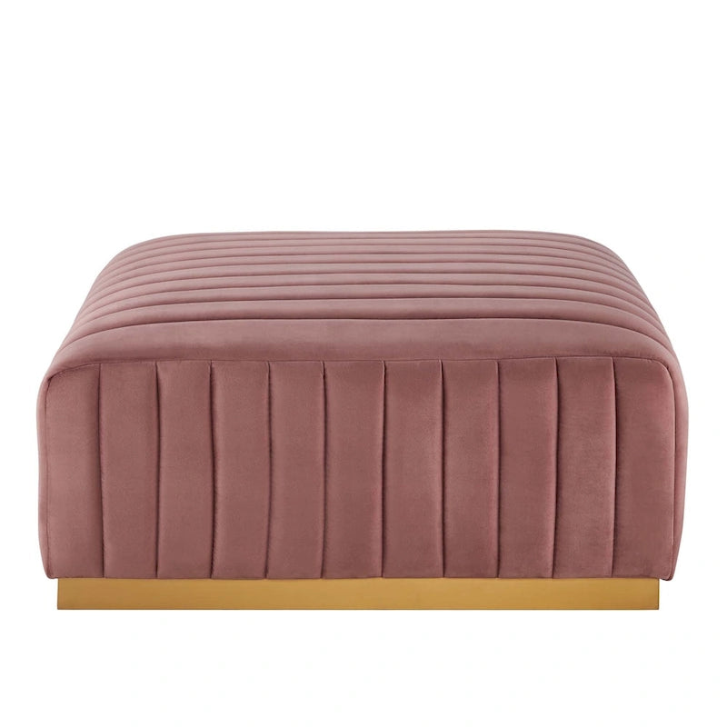 Channel Tufted Performance Velvet Ottoman