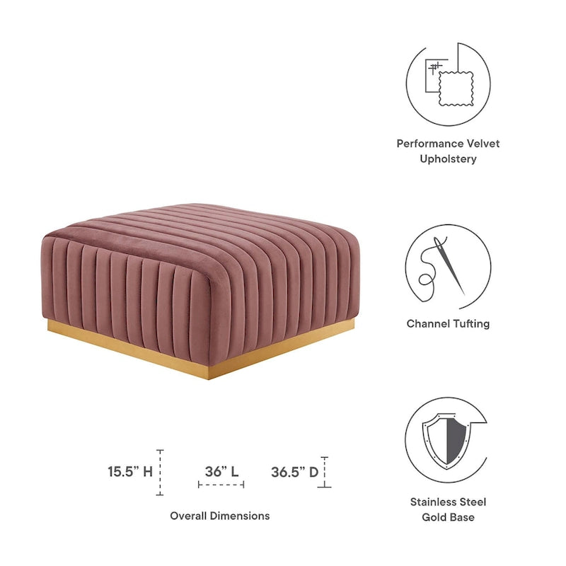 Channel Tufted Performance Velvet Ottoman