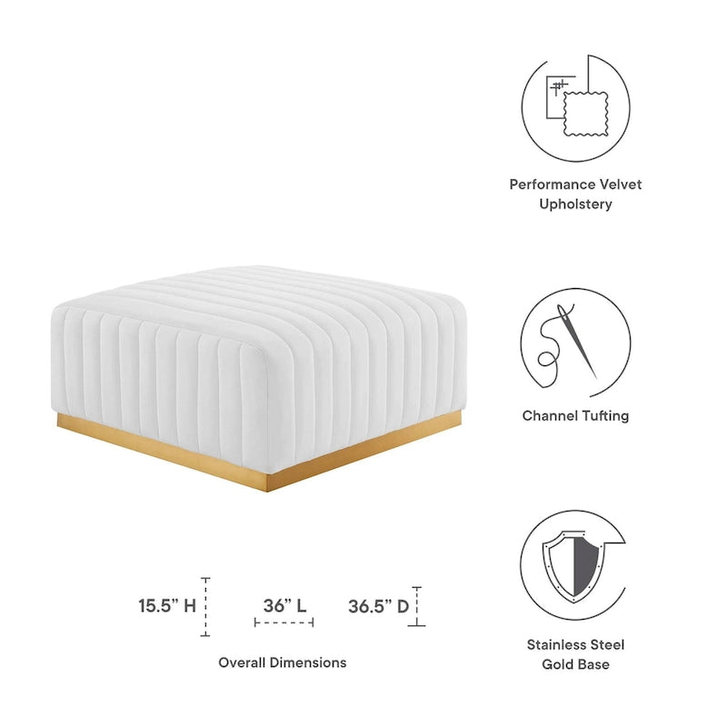 Channel Tufted Performance Velvet Ottoman
