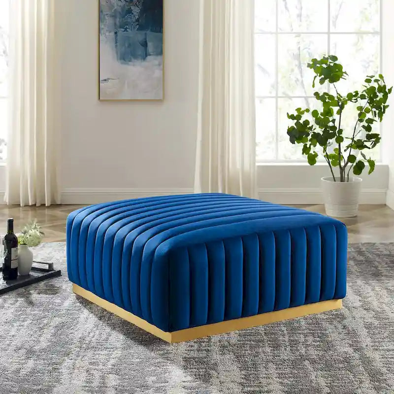 Channel Tufted Performance Velvet Ottoman