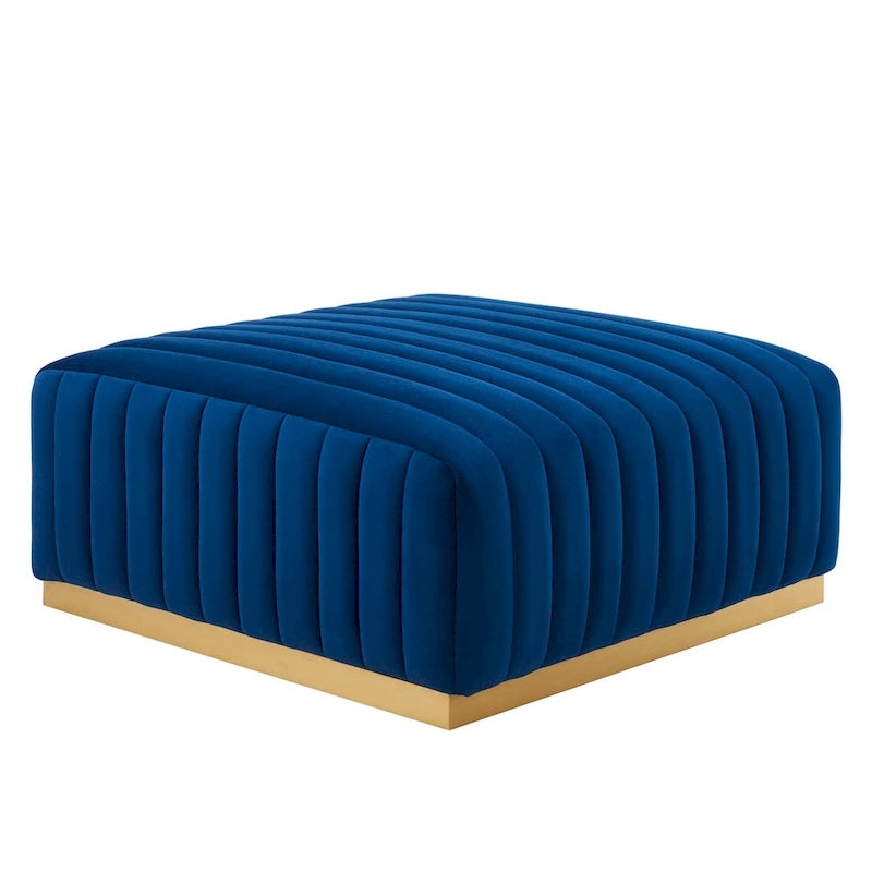 Channel Tufted Performance Velvet Ottoman