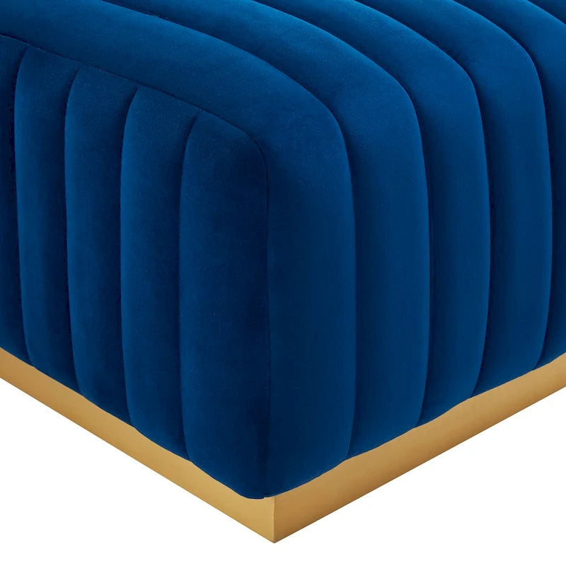 Channel Tufted Performance Velvet Ottoman