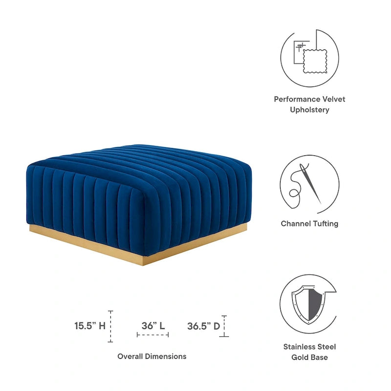Channel Tufted Performance Velvet Ottoman