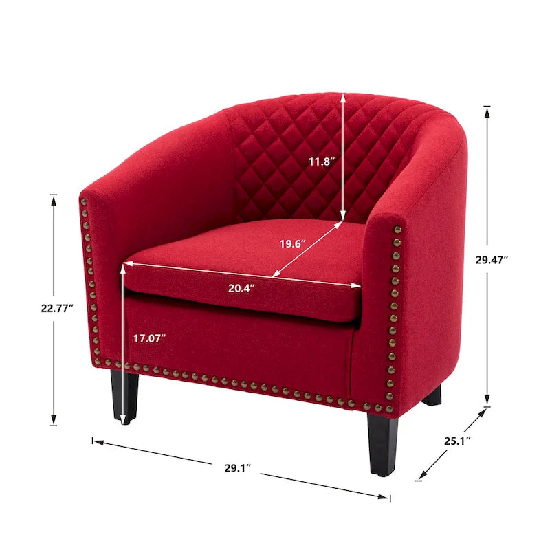 Accent Barrel Chair Living Room With Nailheads And Solid Wood Legs