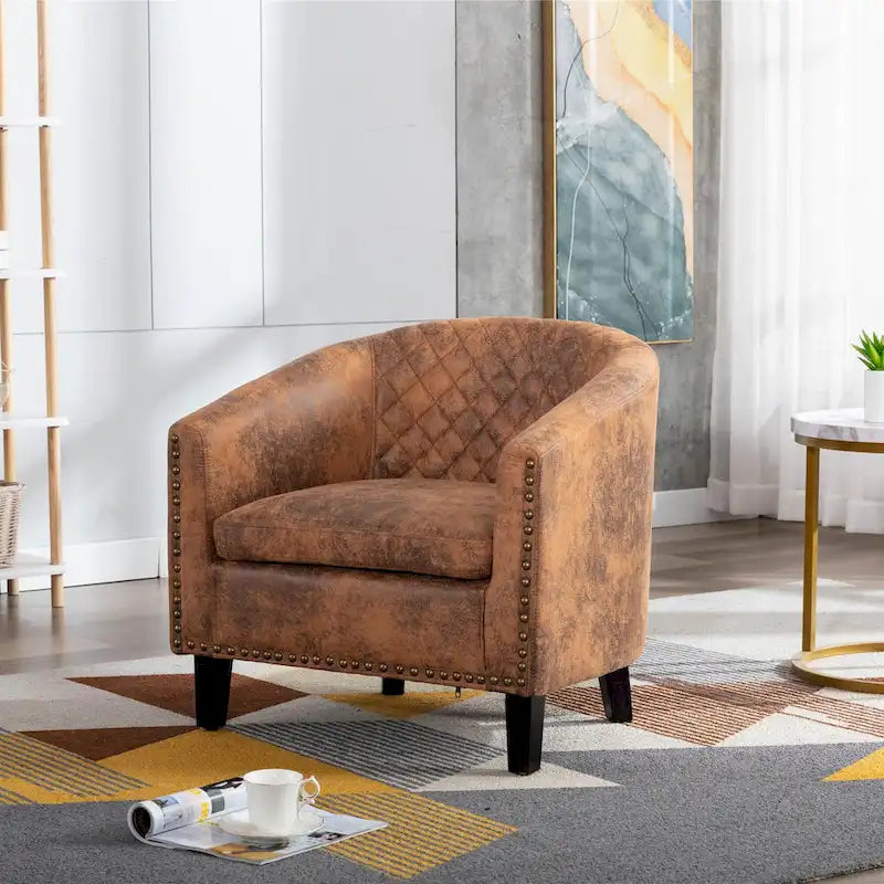 Accent Barrel Chair Living Room With Nailheads And Solid Wood Legs