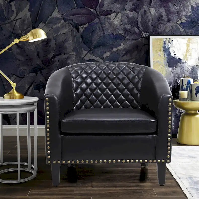 Accent Barrel Chair Living Room With Nailheads And Solid Wood Legs